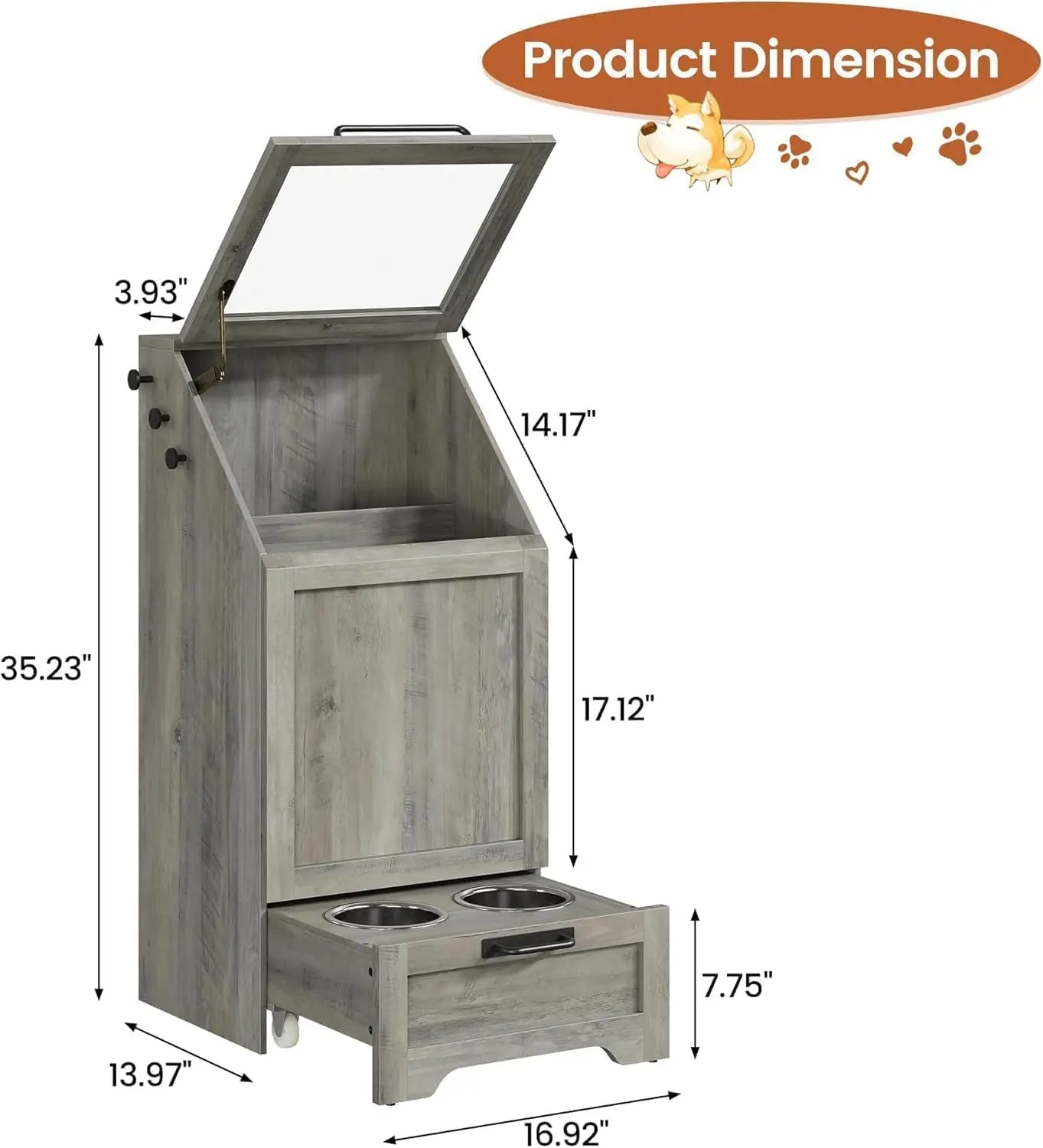HiMISS Dog Food Station With Storage Raised Bowls And Hanger