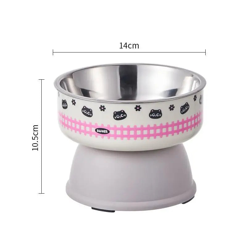 Pet Feeding Bowl Cat Dog Large Capacity Elevated Anti Choking Neck Protection Cartoon Stainless Steel Indoor Daily All Size Matching Stand