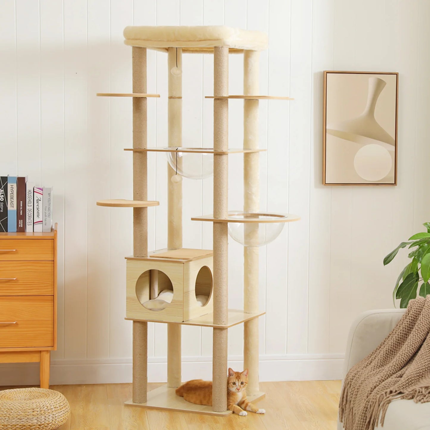Multi-Level Cat Tree Indoor Wood Cat Tower With Scratching Posts