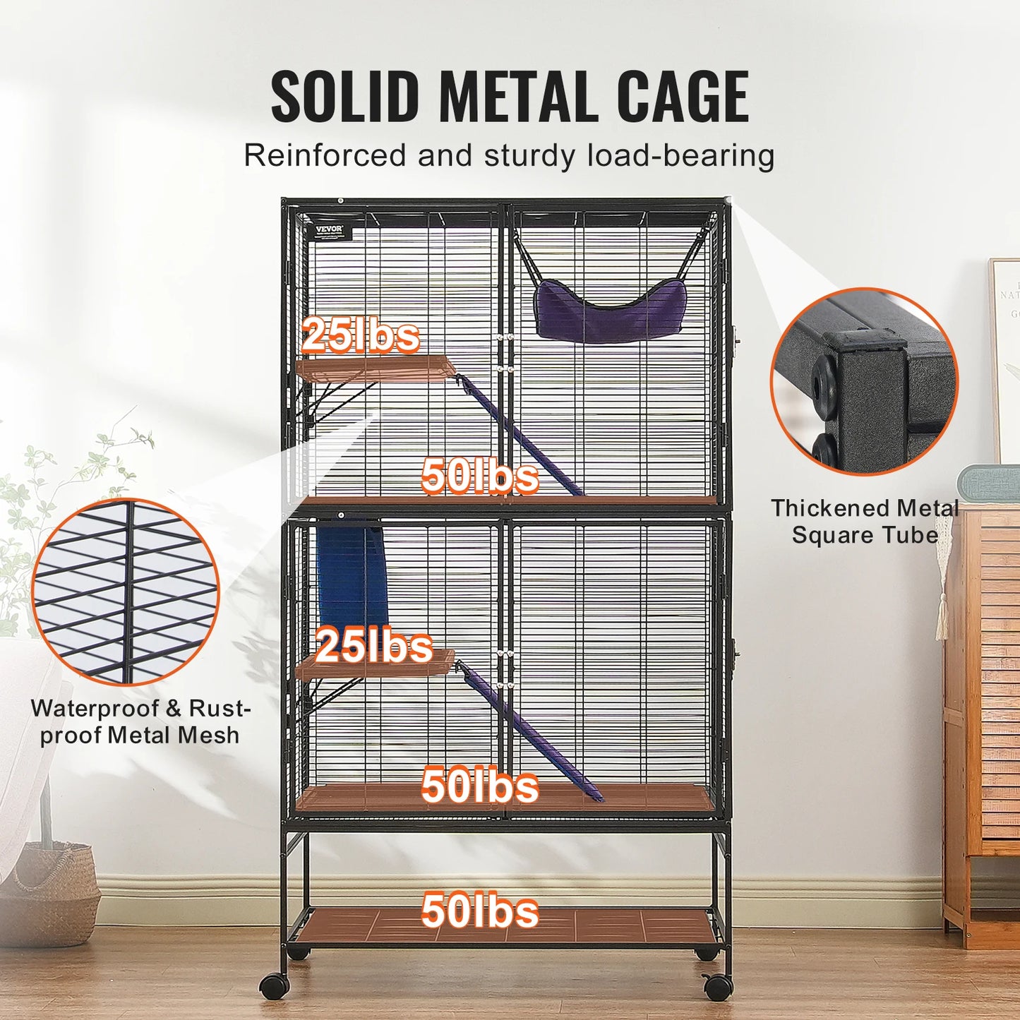 SucceBuy Rolling Metal Ferret Cage 4-Tier Small Animal Cage