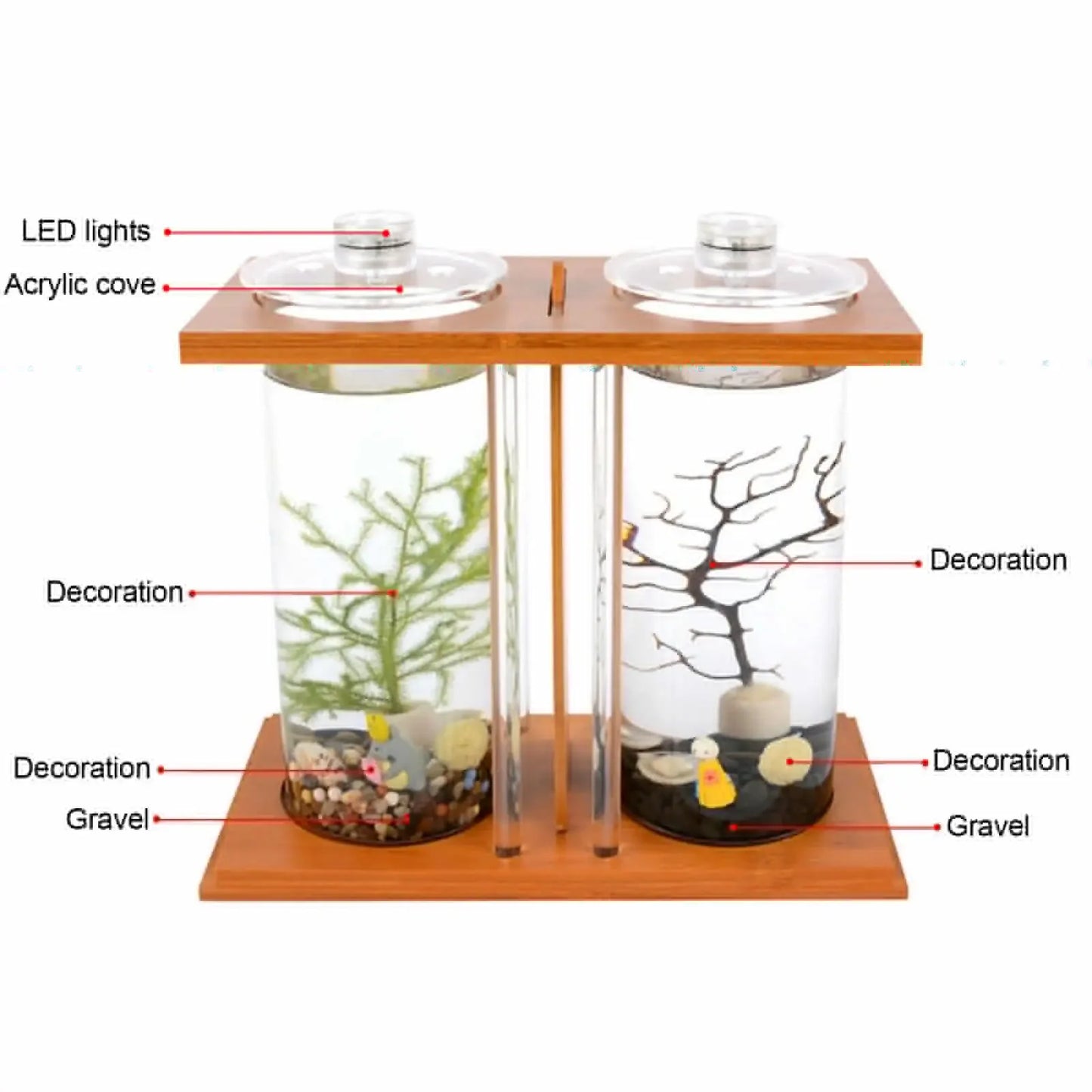 Dual Chamber Bamboo Betta Aquarium With LED Light System