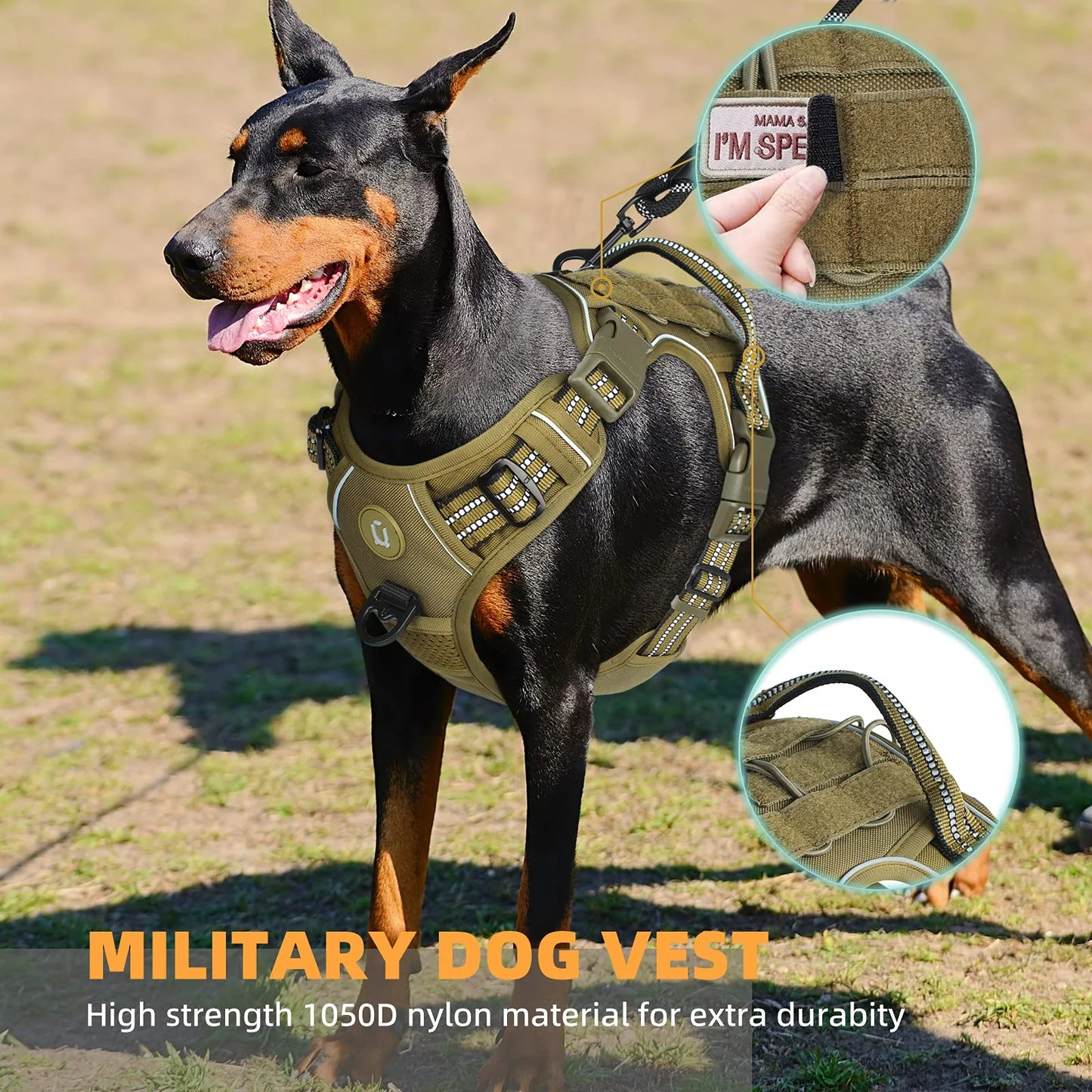 Tactical No Pull Dog Harness With Adjustable Breathable MOLLE Vest