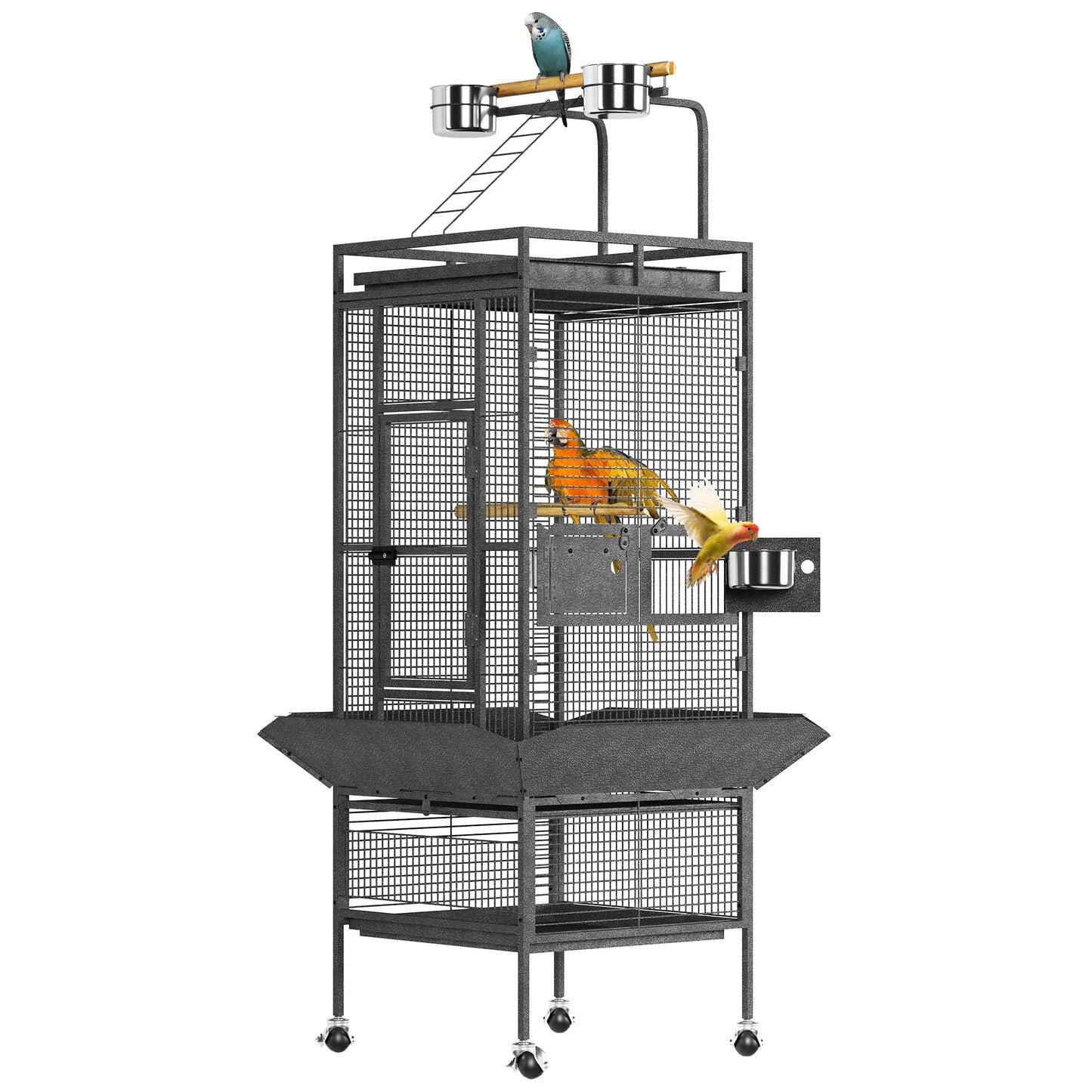 HiMISS Bird Cage With Rolling Stand Storage Shelf Slide Out Tray Budgies
