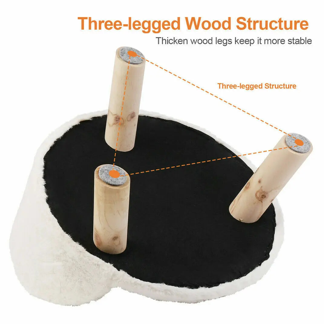 Soft Plush Cat Bed With Cushion Washable Wood Leg Design
