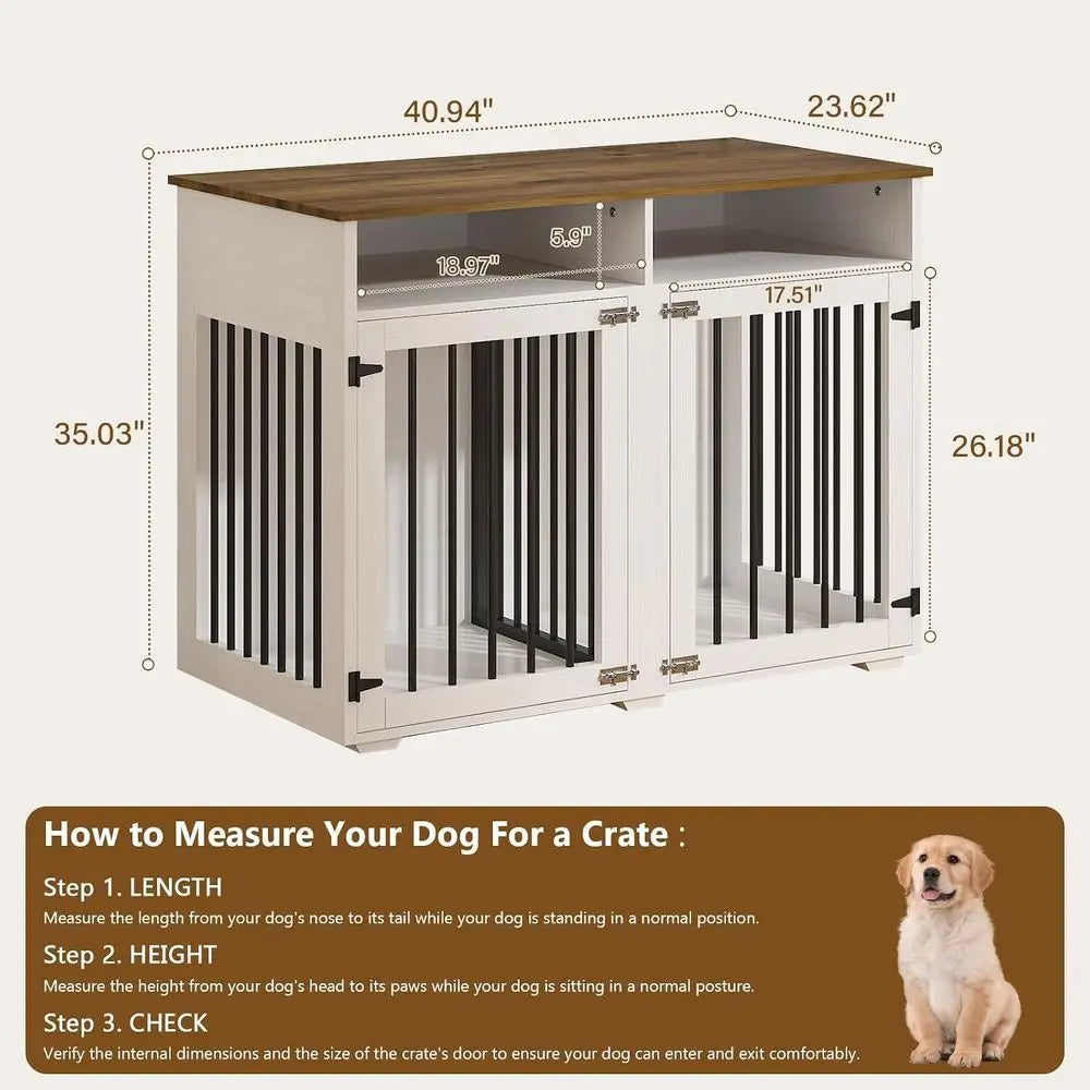 41" Dog Crate urniture with Removable Divider, Decorative Dog Kennel urniture with Storage Comparent, Heavy-Duty Indoor Dog Crat