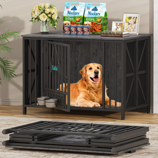 Foldable Large Dog Crate Furniture Wooden Kennel Indoor