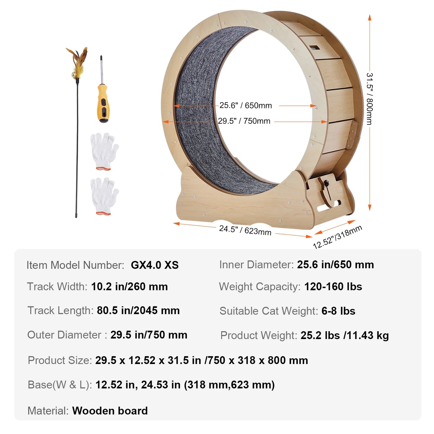 SucceBuy Wooden Cat Exercise Wheel Indoor Running Wheel With Detachable Carpet