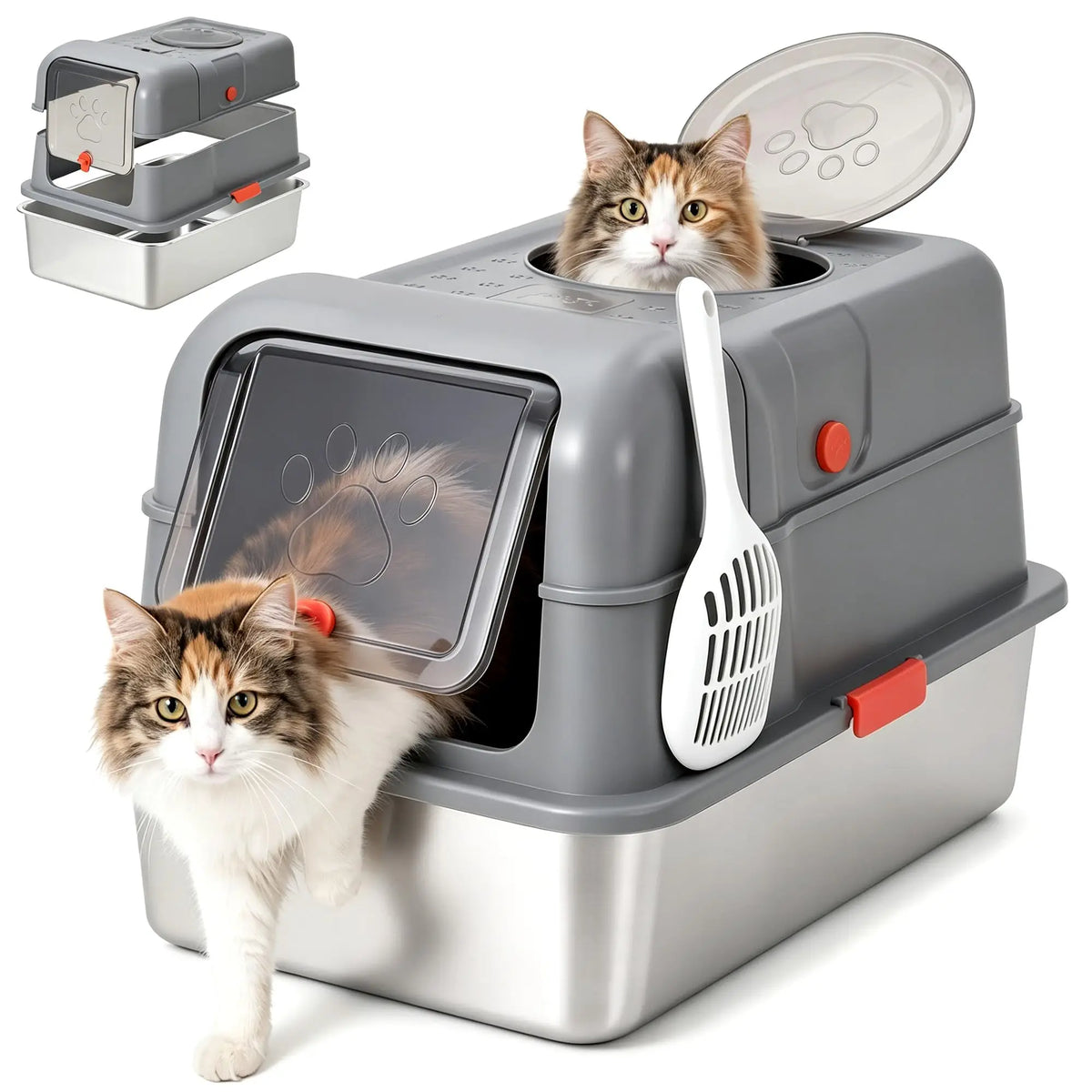 Studyset Stainless Steel Enclosed Litter Box With Lid And Scoop