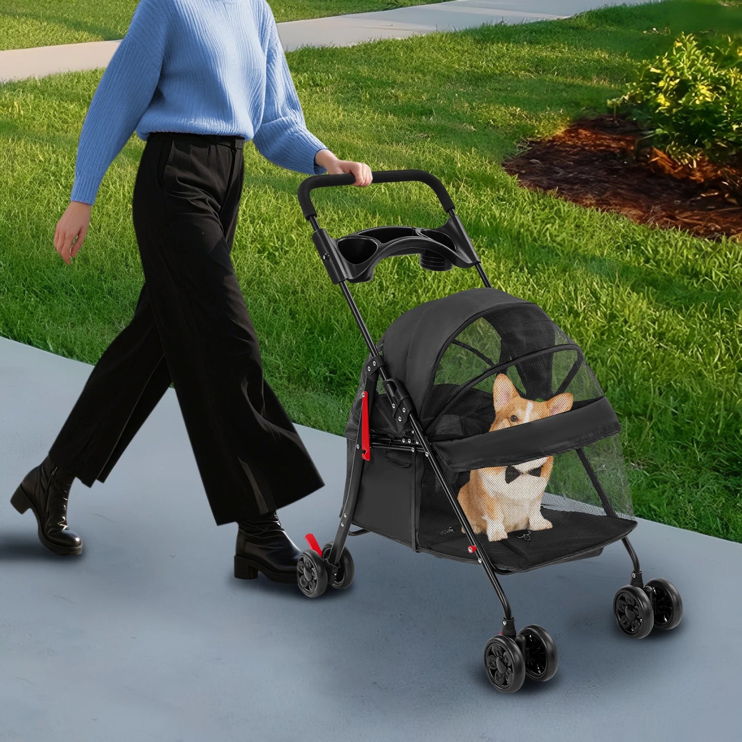 Bymaocar Foldable Pet Stroller For Dogs And Cats Travel Cart