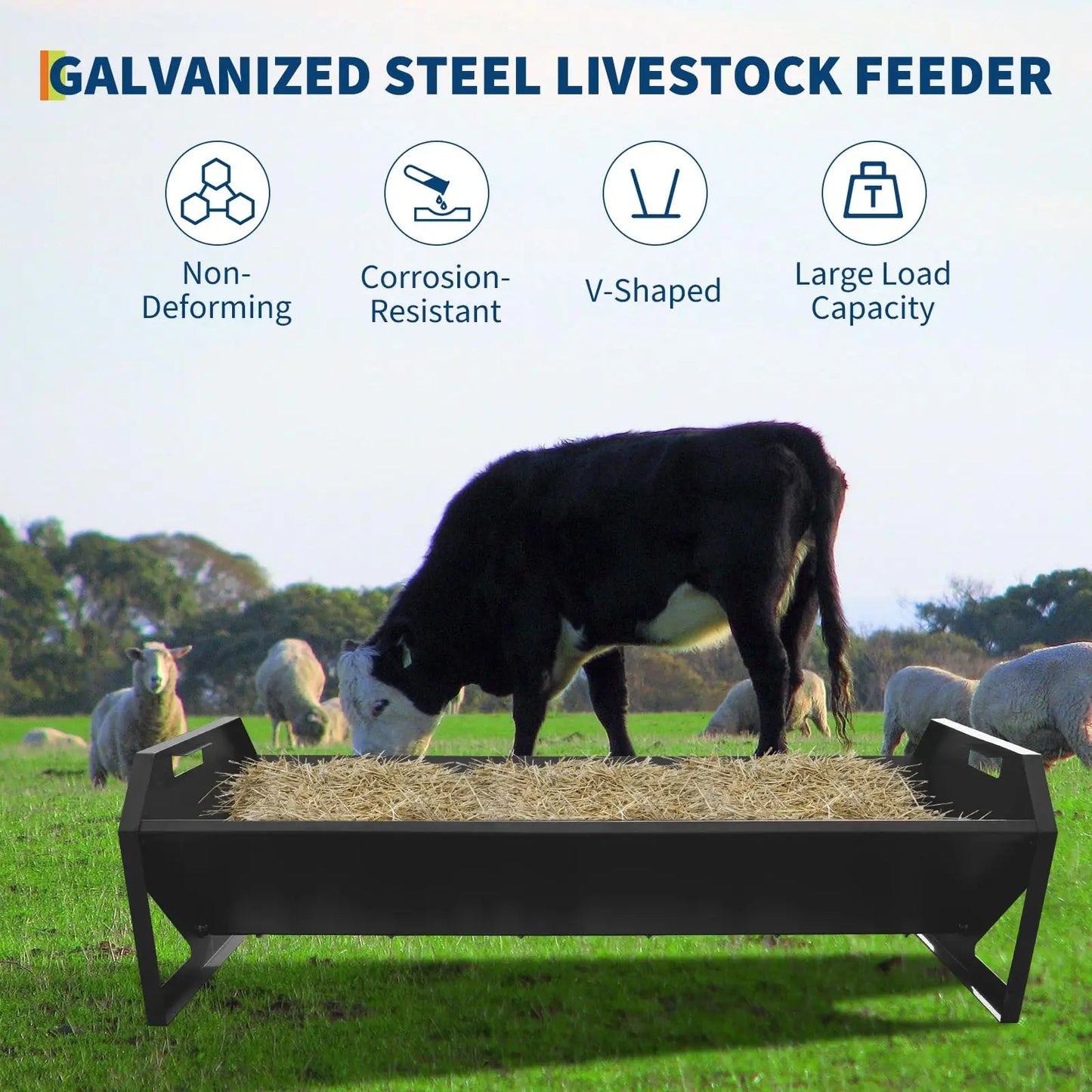 HiMISS Galvanized Steel Livestock Feeder With Rustproof V Shaped Bottom