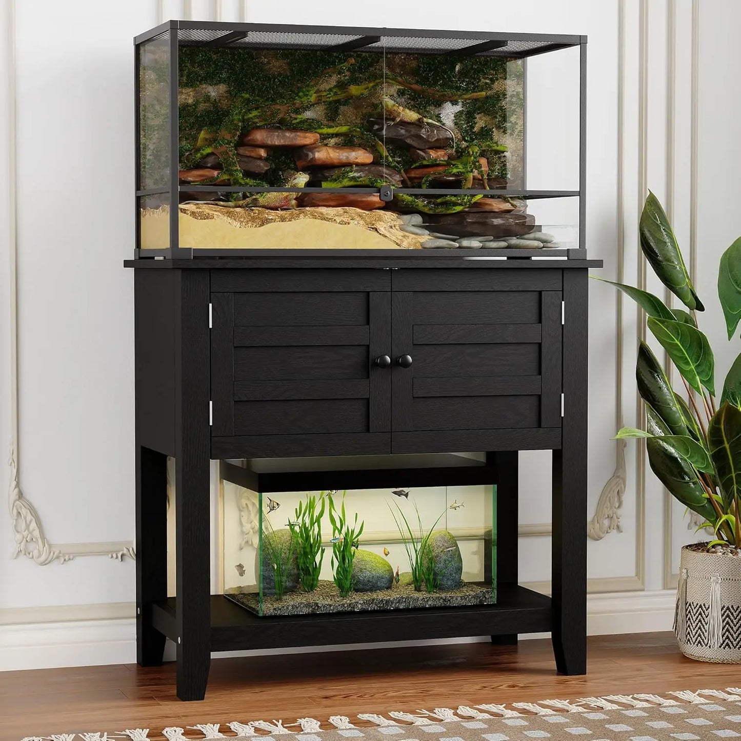 HiMISS Dual-Tier Aquarium Stand With Charging Station