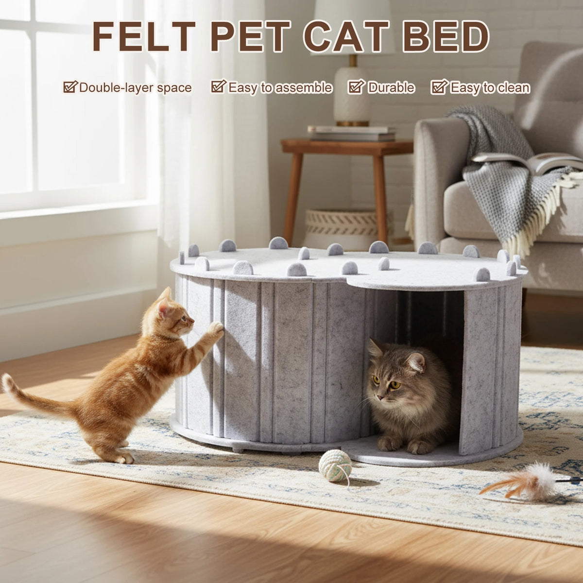 Cat Tunnel Bed Felt Peekaboo Cat Cave Semi-enclosed Foldable Pet House for Cats & Kittens
