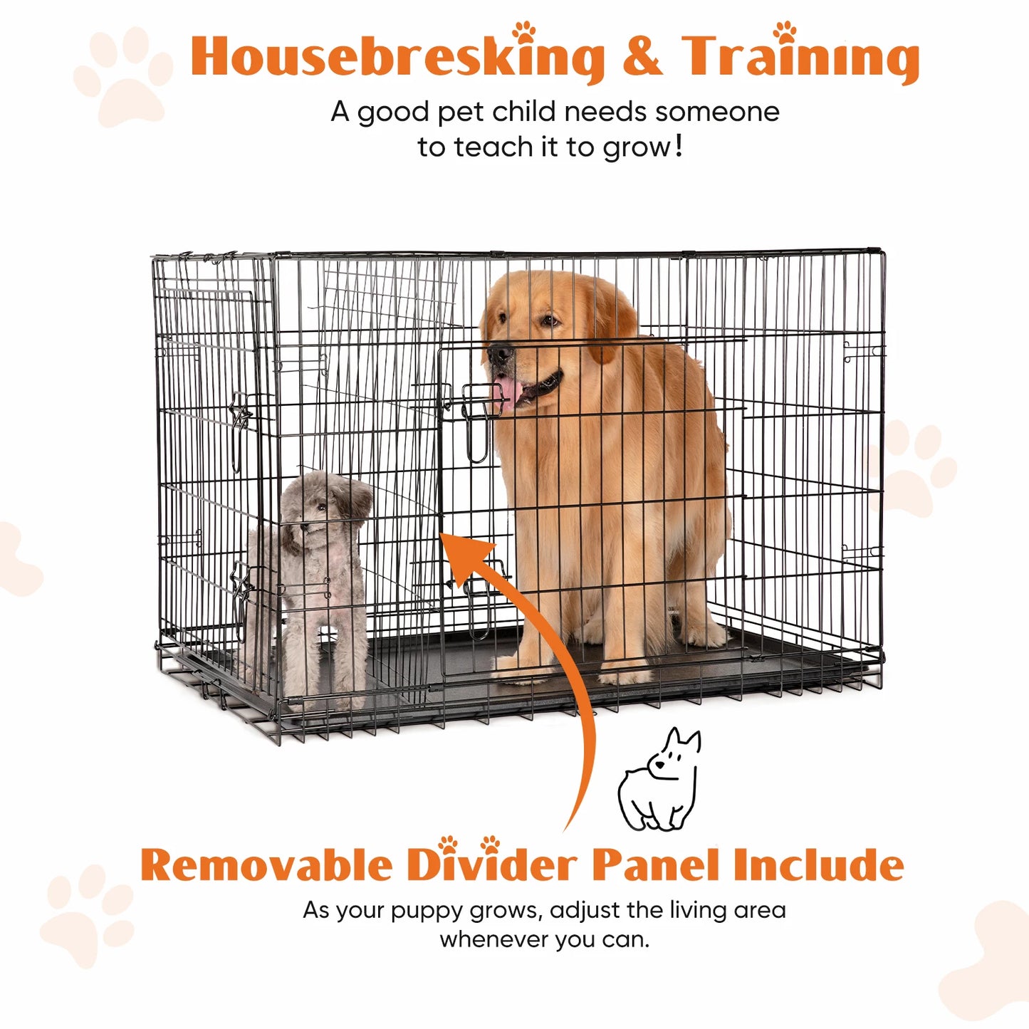 JHK Double Door Folding Wire Dog Cage With Leakproof Pan
