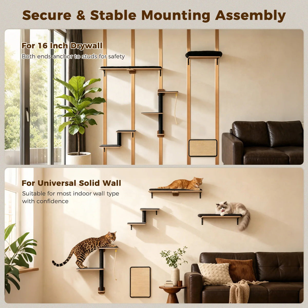 PAWZ Road Wooden Cat Wall Climbing Shelves With Scratching Perches