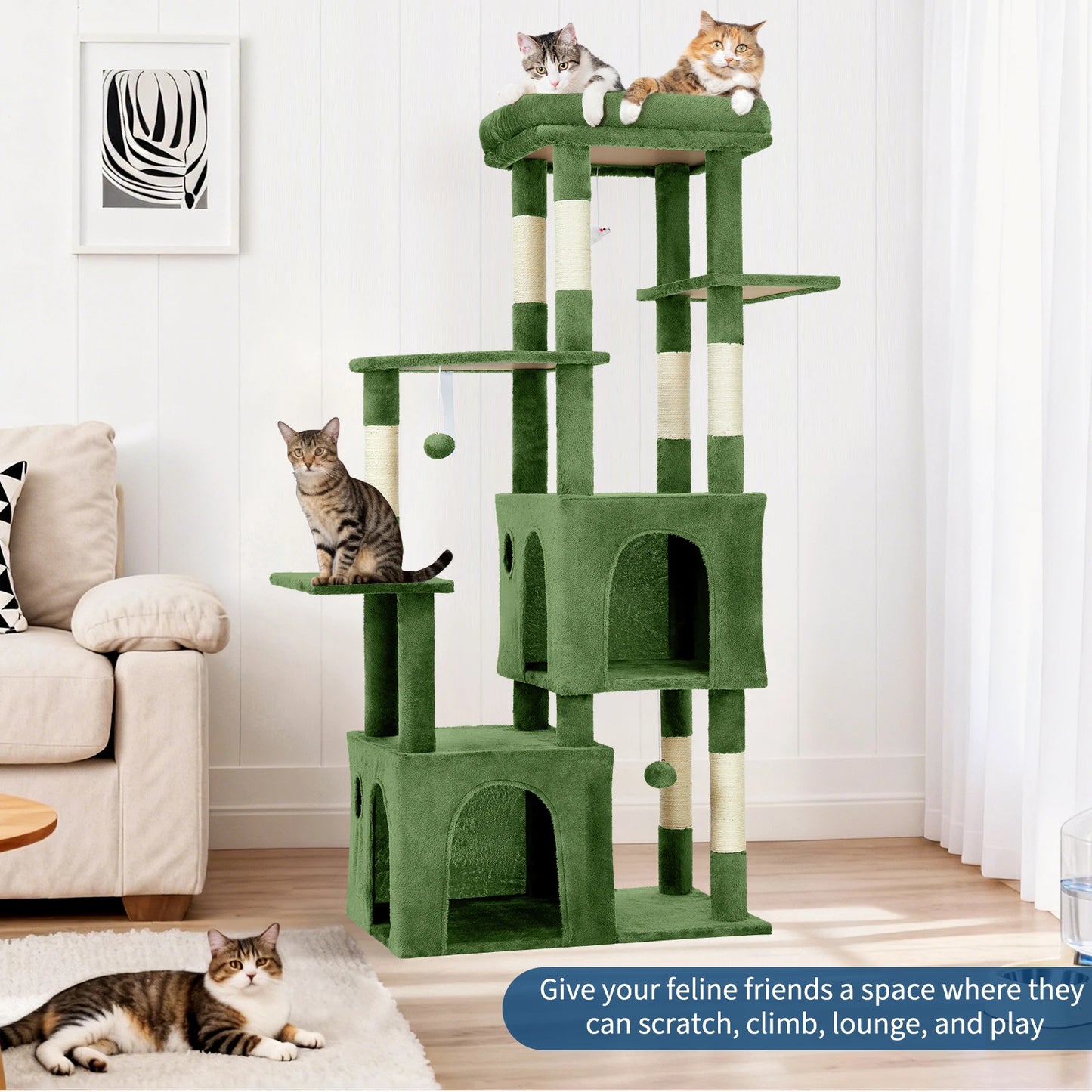 HiMISS Cat Tree Tower For Large Cats Maine Coon With Perch And Condos