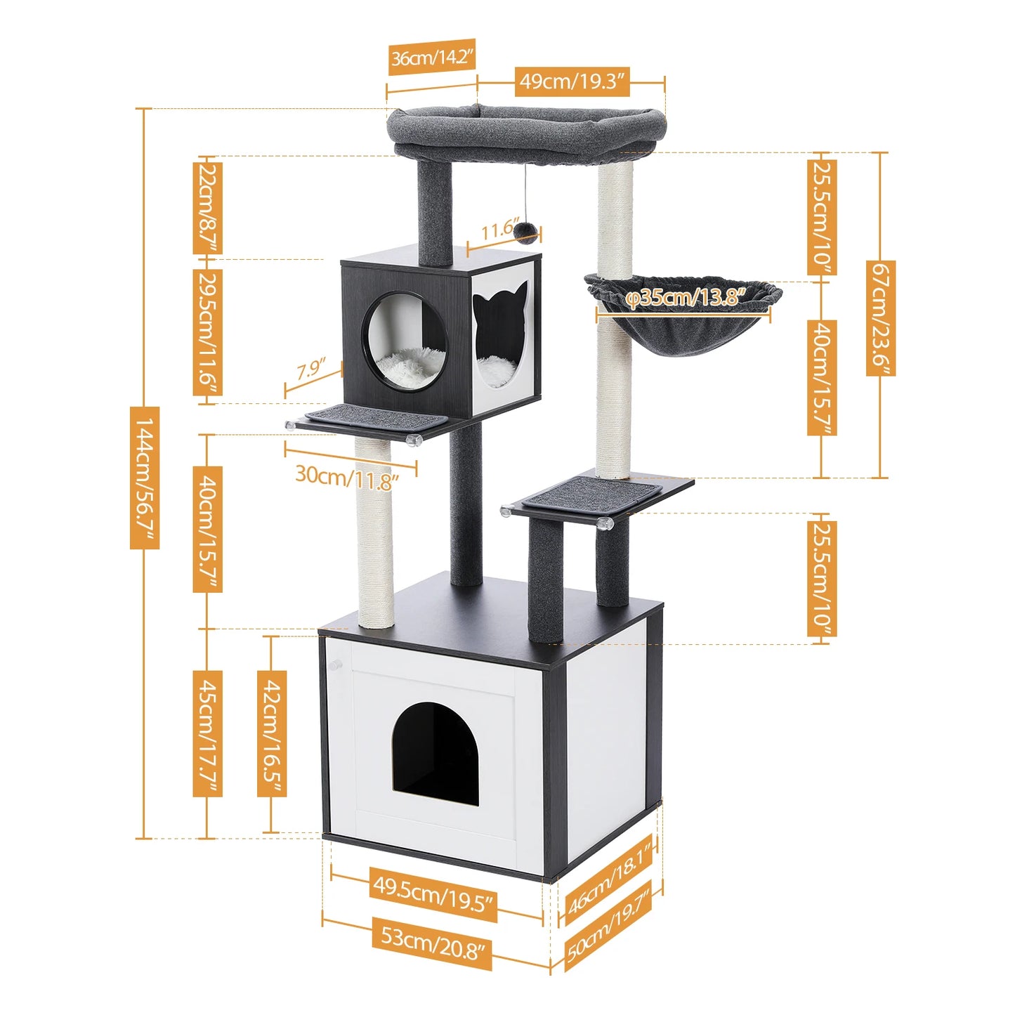 Multi-Level Cat Tree Indoor Wood Cat Tower With Scratching Posts