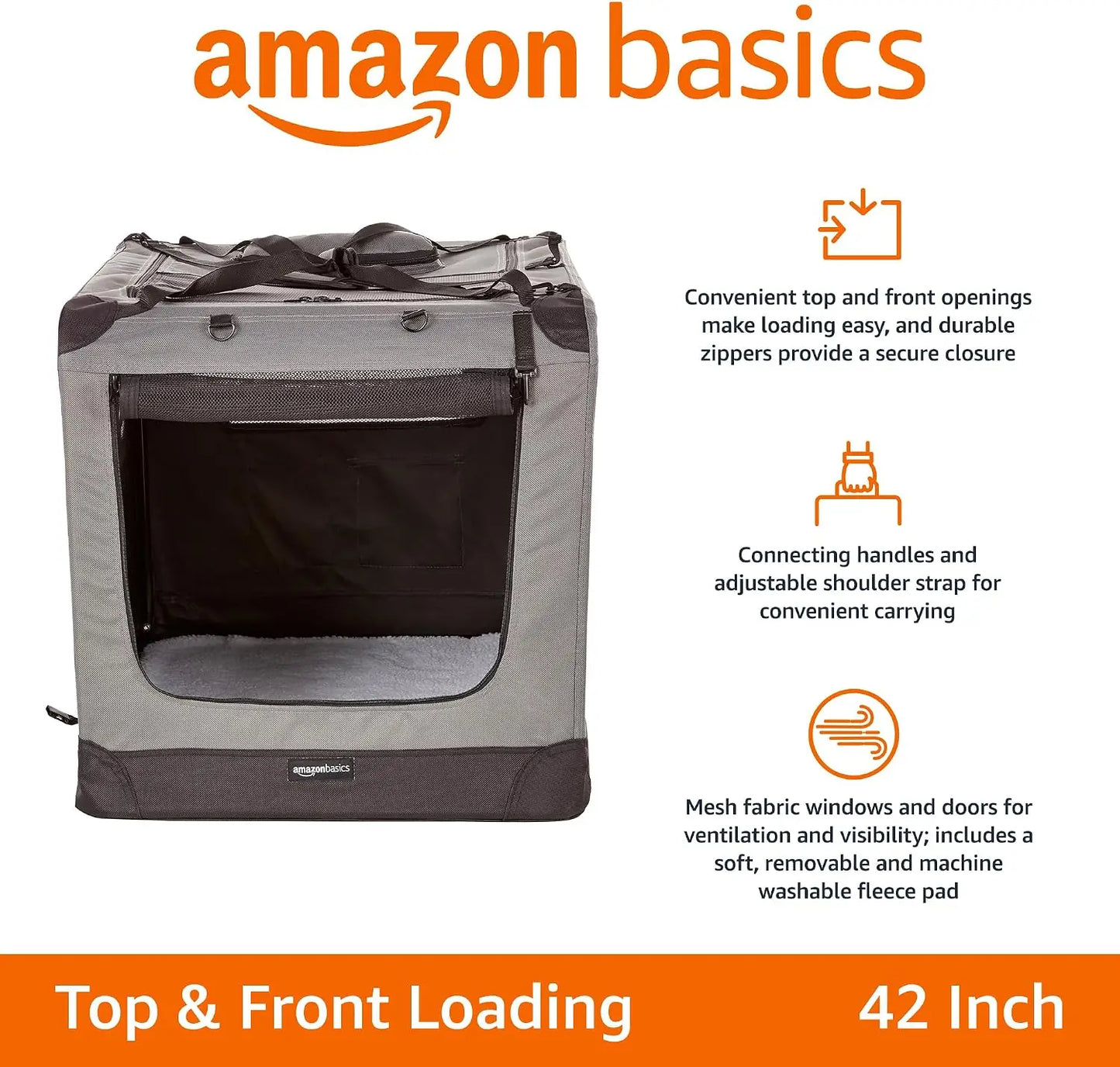 Soft Pet Dog Crate Carrier with Mesh Windows for Large Dogs, 42 x 31 x 31 Inches, Grey