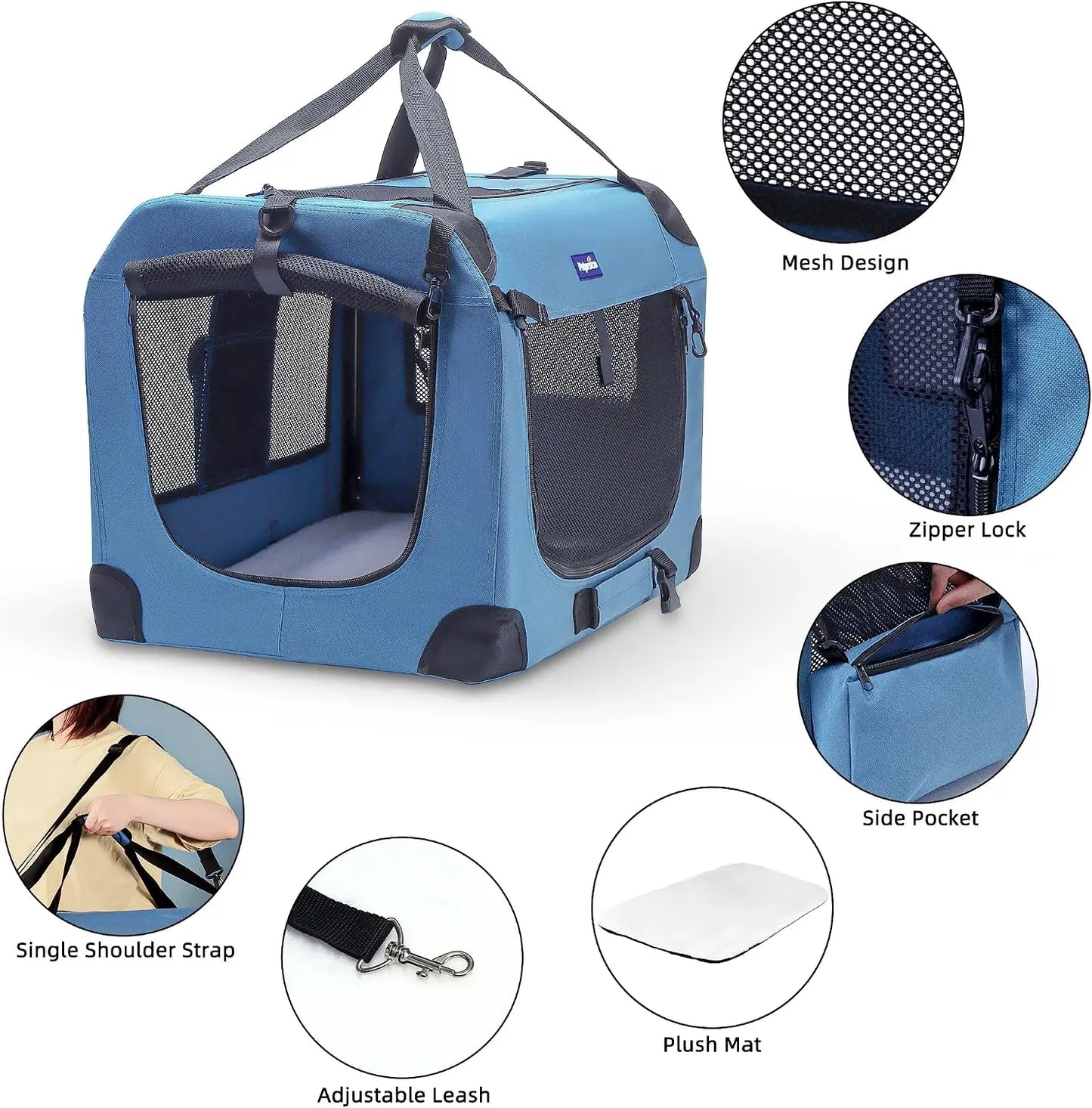 Portable Collapsible Dog Crate with Soft Blanket and Foldable Bowl for Small Dogs Indoor and Outdoor