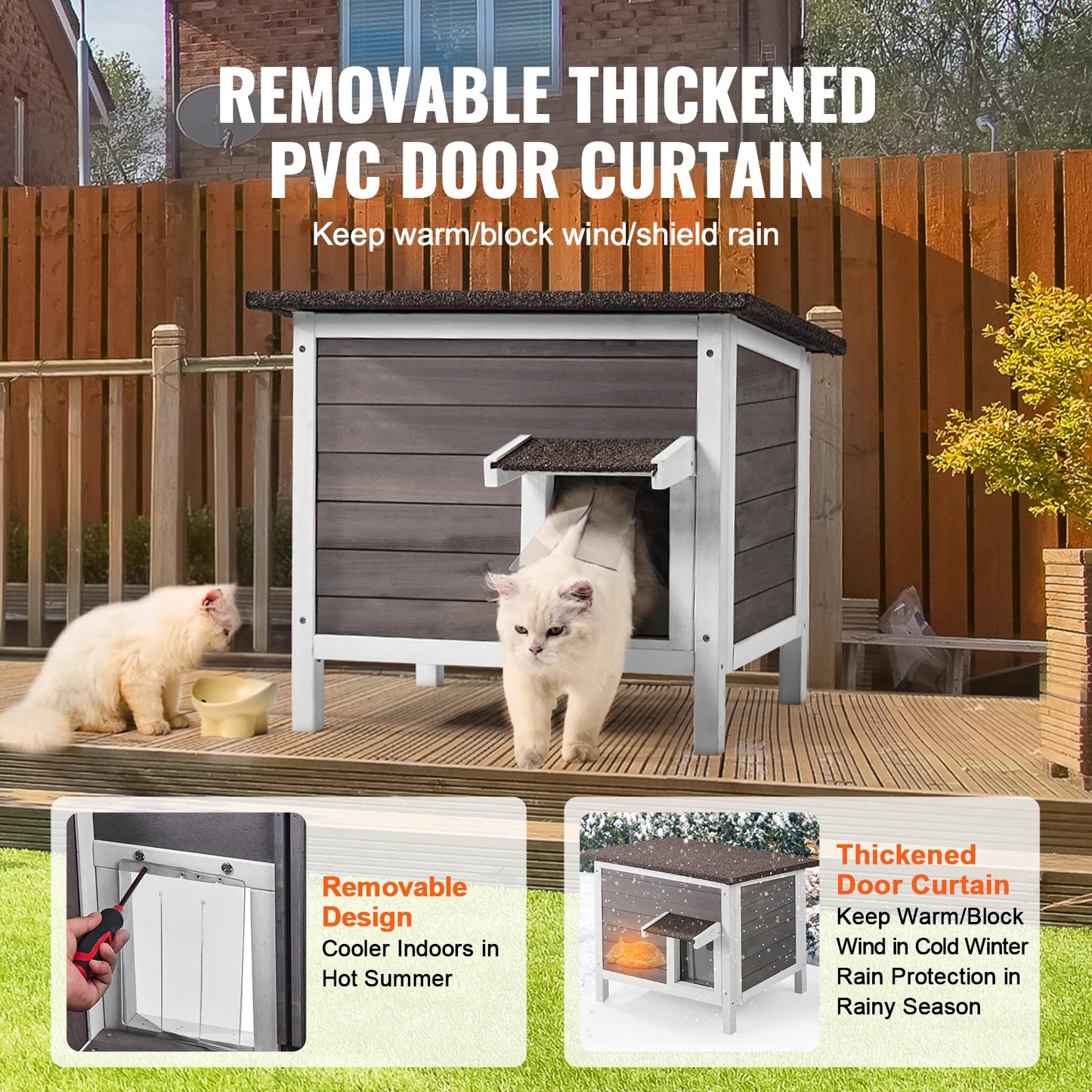 SucceBuy Outdoor Cat House Weatherproof Wooden Shelter With Insulation