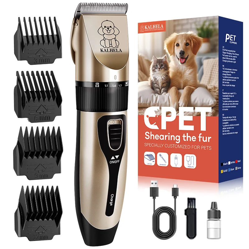 Rechargeable low-noise cordless electric pet trimmer, used for grooming dogs and cats' fur. Dog fur trimmer kit, suitable for various sizes and lengths of pet fur. Pet fur trimmer, must-have for families, gift
