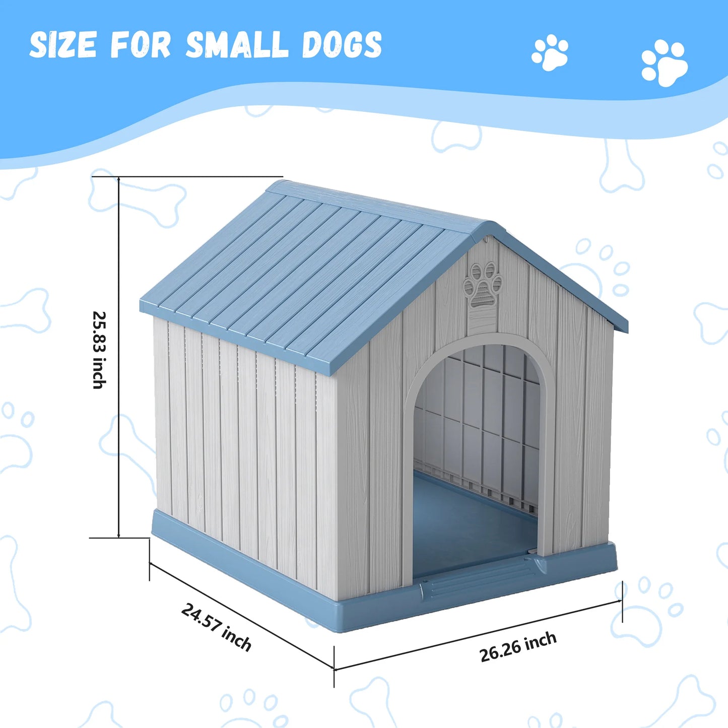 Small Basic Plastic Dog House, Weatherproof Indoor Outdoor Pet Shelter for Small Dogs