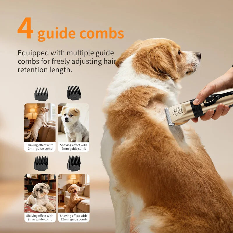 Dog Clippers for Grooming, Pet Hair Trimmer for Cats Dogs, Rechargeable Low Noise Pet Grooming Kit with Nail Clippers, Scissors, Comb