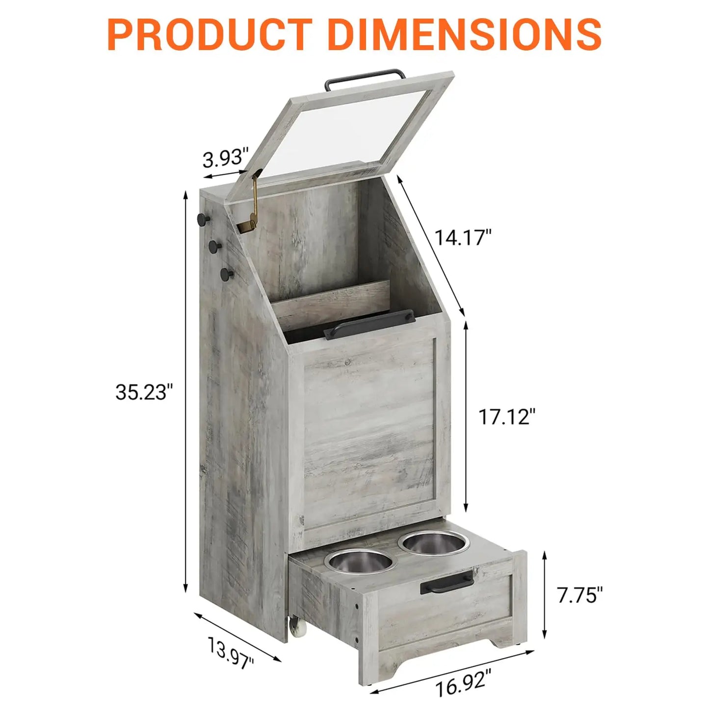 HiMISS Dog Food Storage Cabinet With Flip Top Leash Hooks