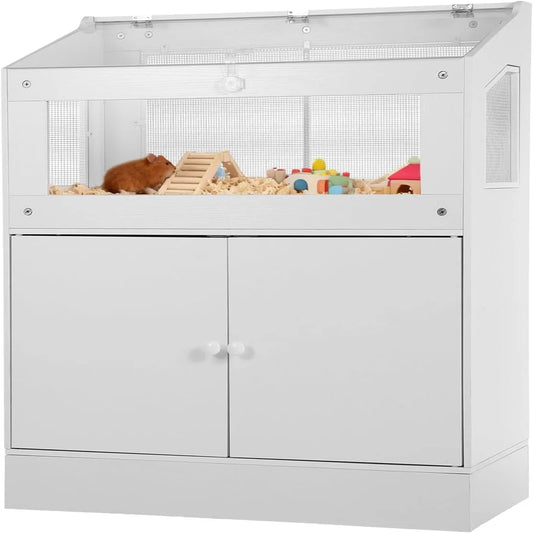 MeterMall Hamster Cage With Acrylic Panels And Storage Cabinet