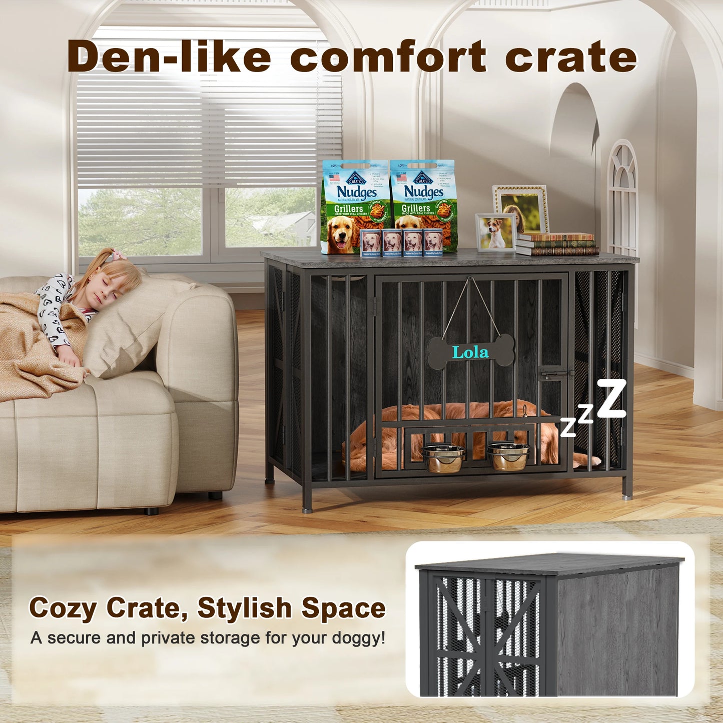 Foldable Large Dog Crate Furniture Wooden Kennel Indoor