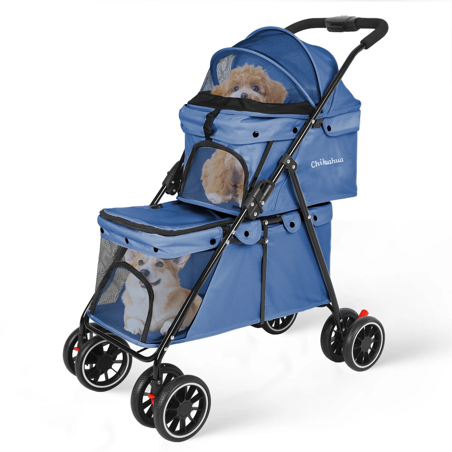 Chihuahua Double Pet Stroller For Dogs And Cats Foldable