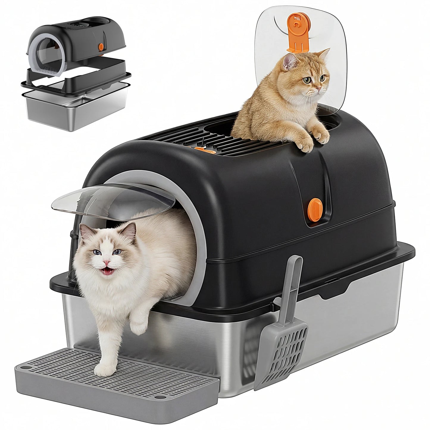JHK Stainless Steel Cat Litter Box Scoop And Mat Included