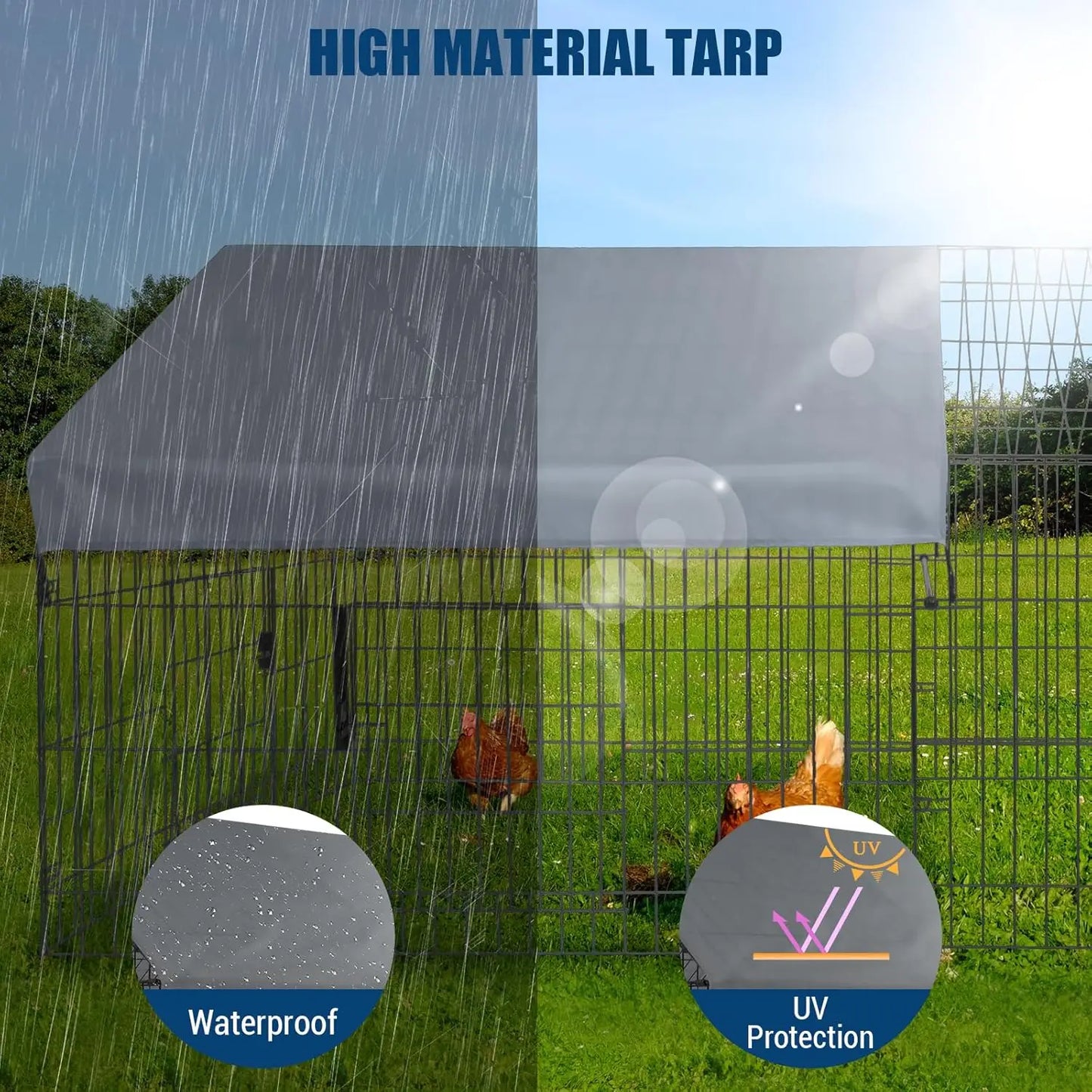 HiMISS Metal Chicken Cage Outdoor Run With Weatherproof Cover