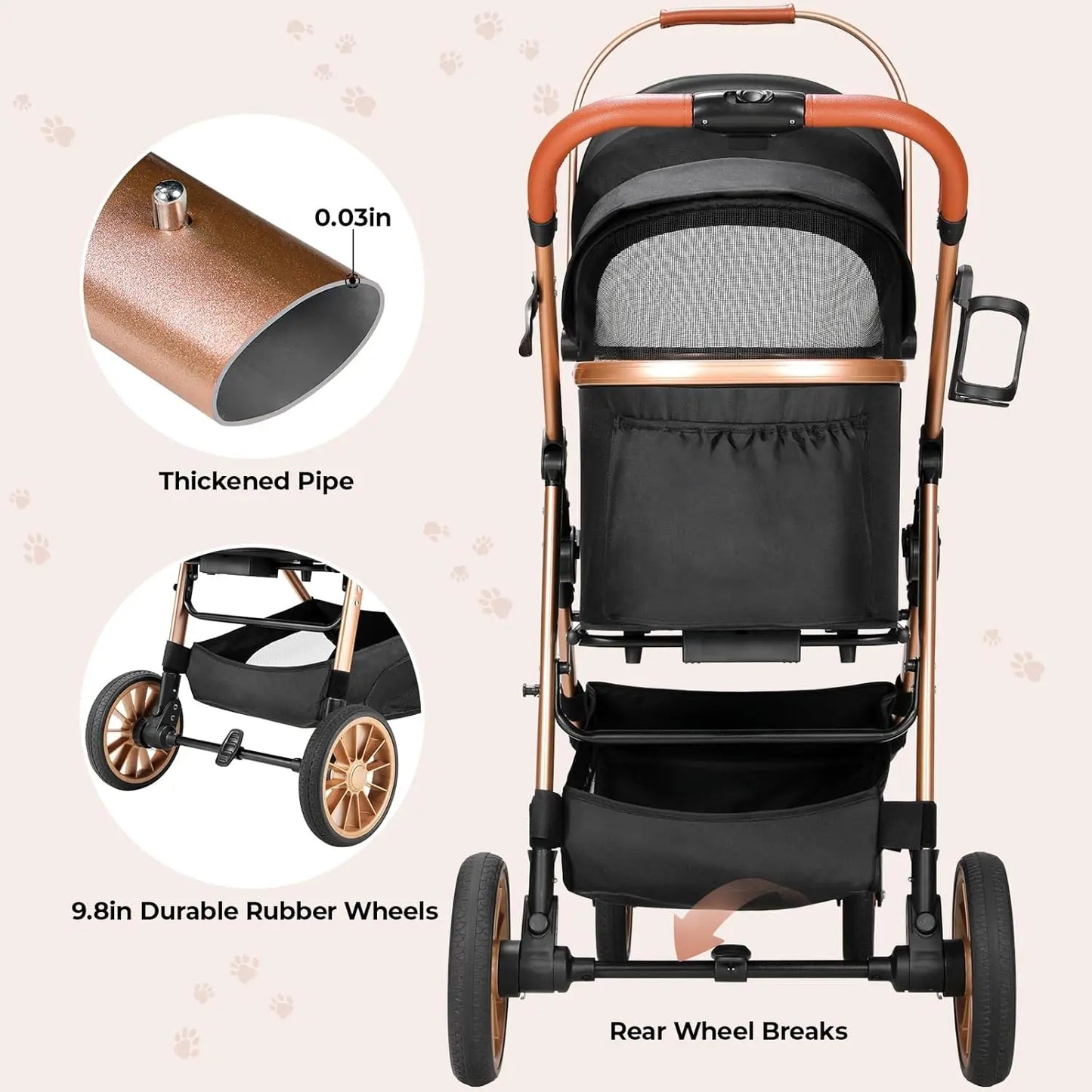 360 Degree Foldable Pet Stroller for Cats and Dogs