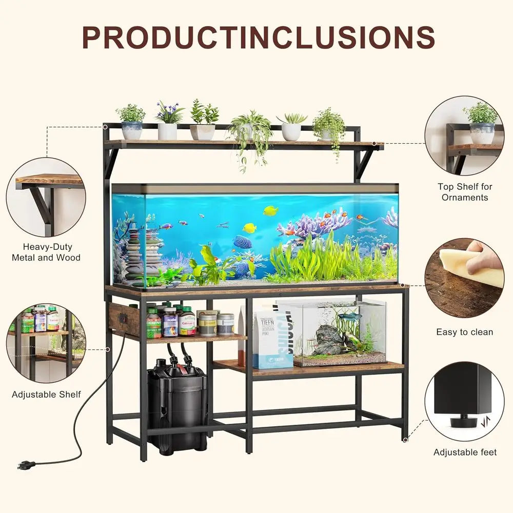 Sturdy Aquarium Stand With Power Outlet And 6-Leg Support Shelves