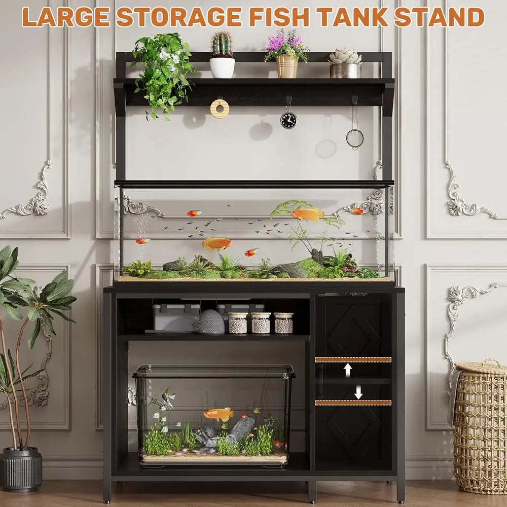 Tank Stand With Power Outlet And Aquarium Display Shelves