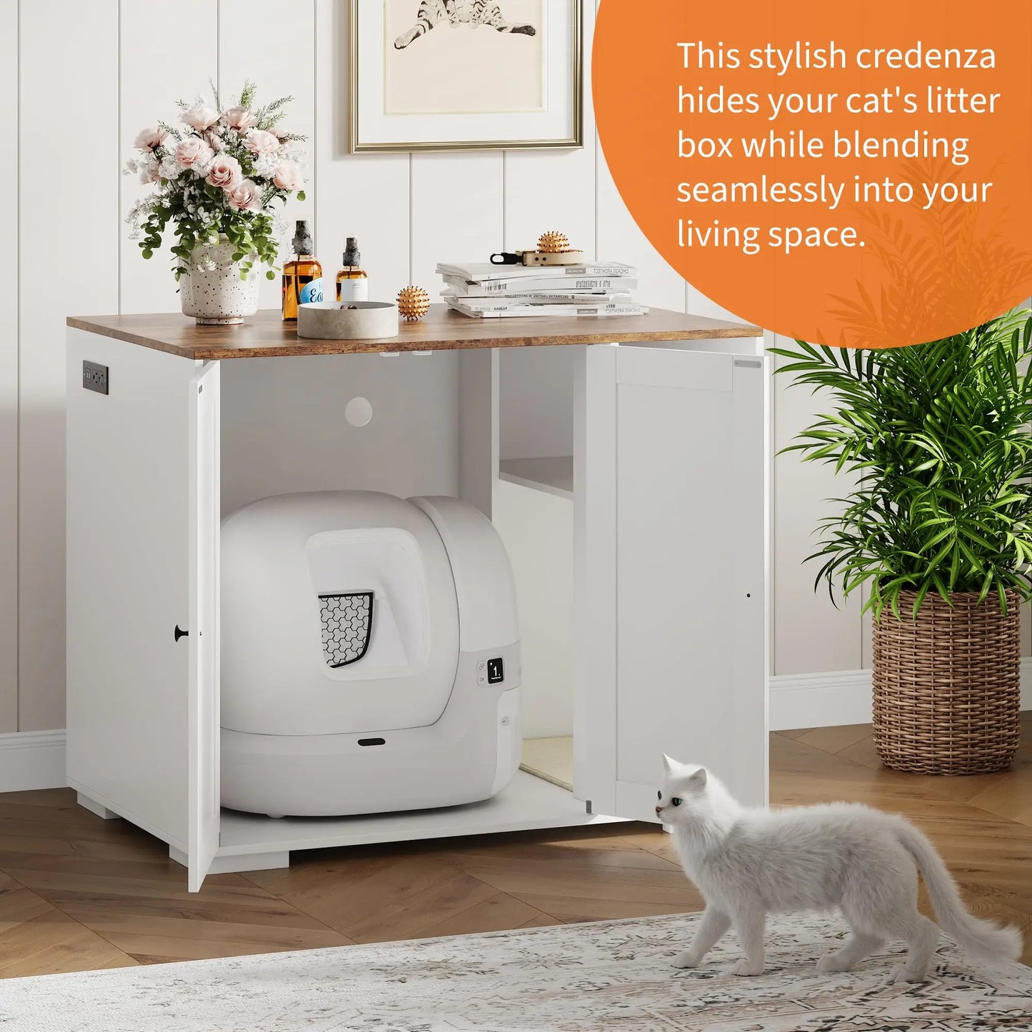 HiMISS Cat Litter Enclosure for Litter Robot 3/4 Power Outlet