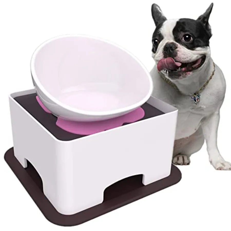 Ceramic Bulldog Dog Feeding - Dog Dish Wide Mouth Pet Sterile Tilted Pet Feeder with Anti-Skid Rubber Mat for Small Medium Dogs