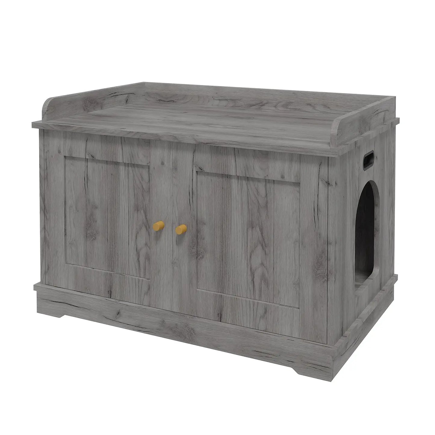 HiMISS Wooden Cat Litter Box Enclosure With Barn Door Ventilated