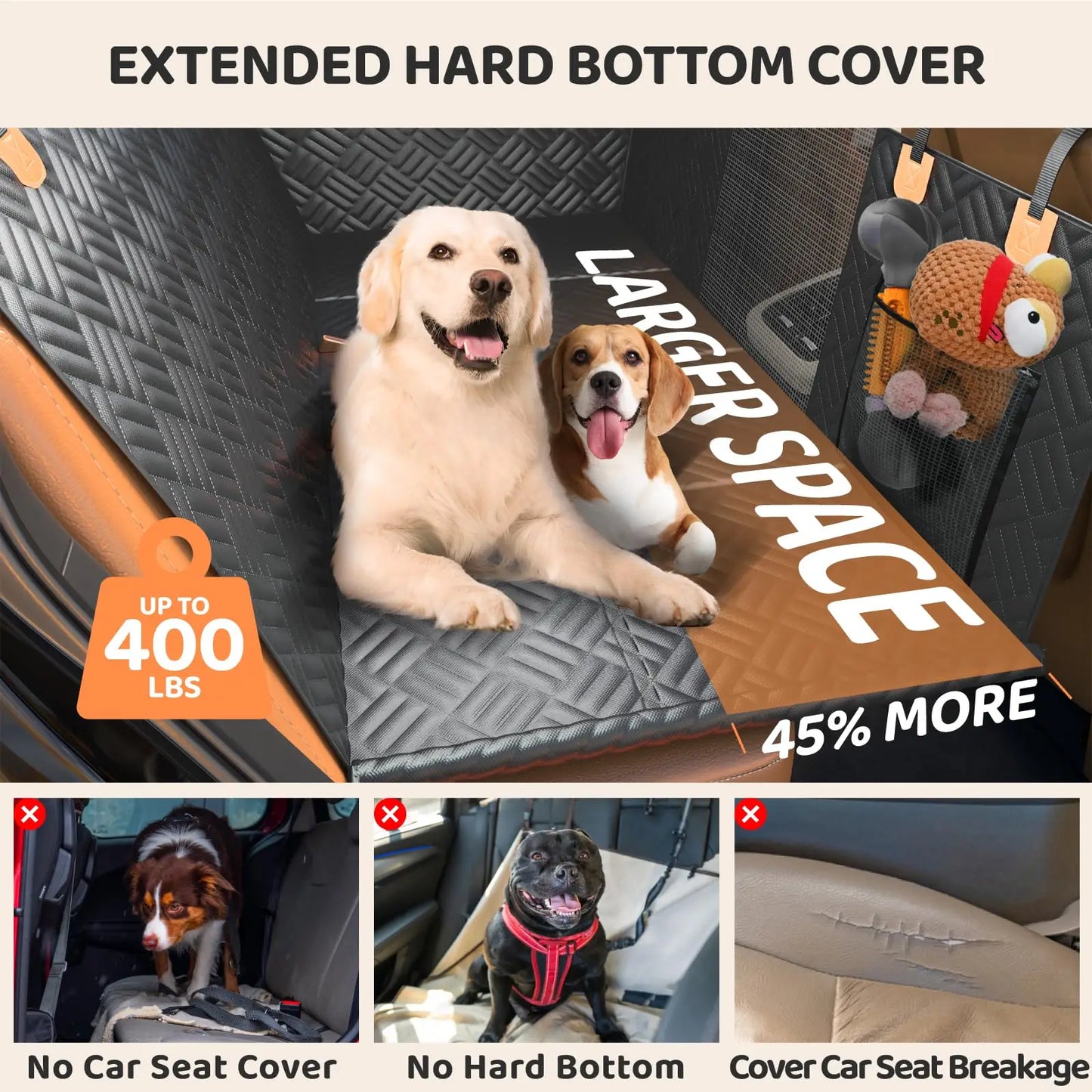 Rear Seat Dog Hammock Cover With Hard Bottom Extender 400lb