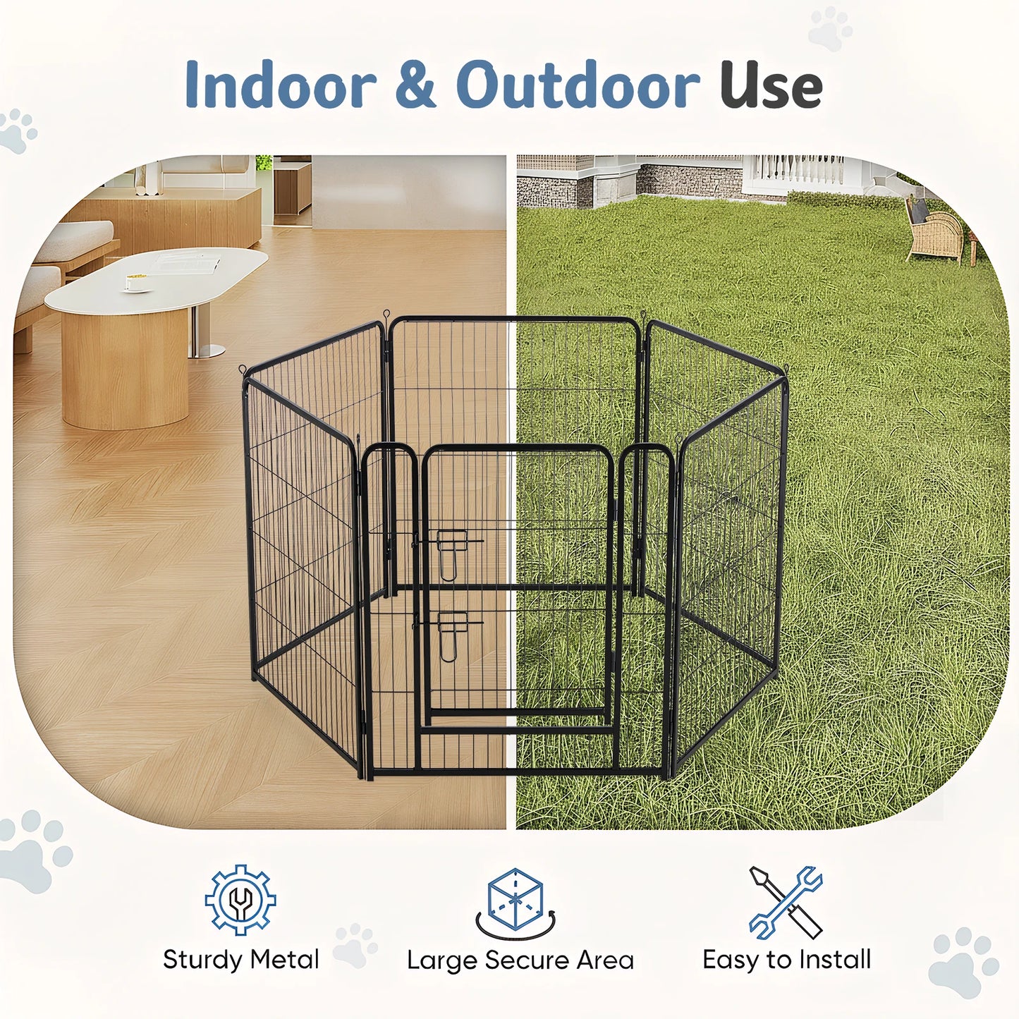 JHK Metal Dog Playpen Foldable Outdoor Pet Fence For Yard