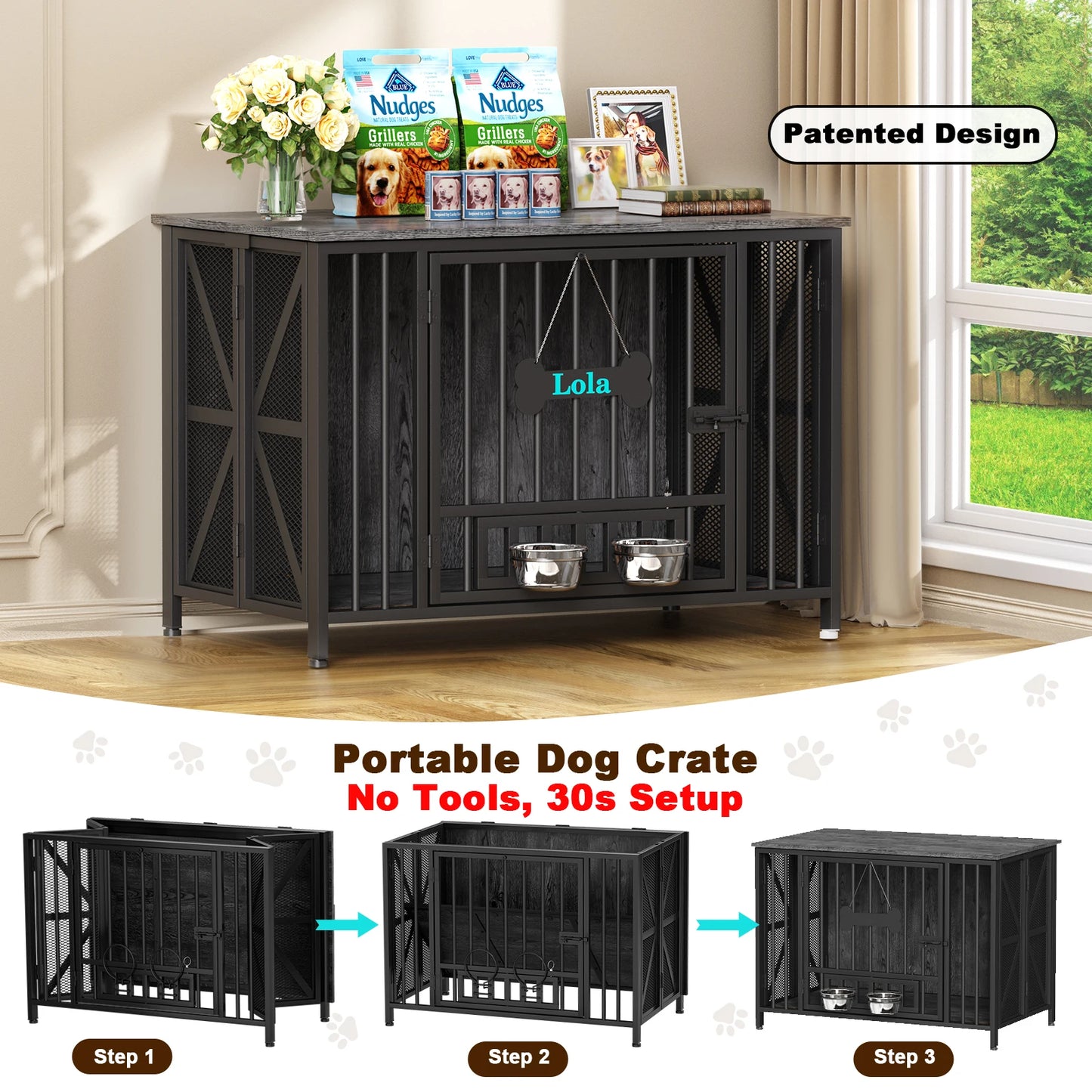 Foldable Large Dog Crate Furniture Wooden Kennel Indoor