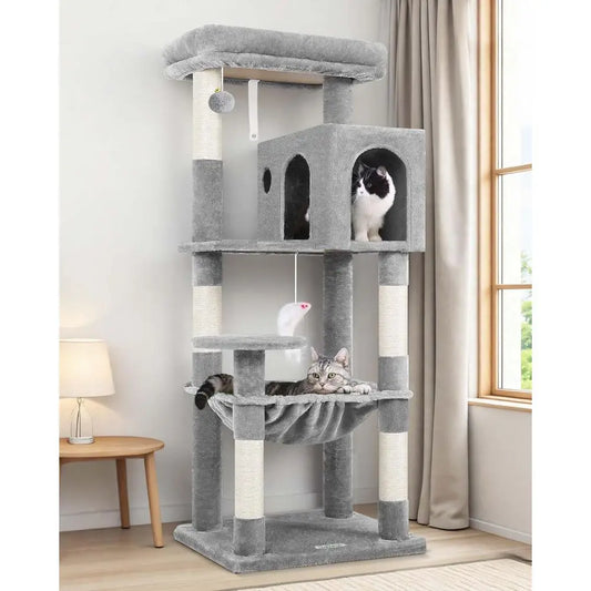 Cat Tree Tower With Scratching Post And Plush Hammock