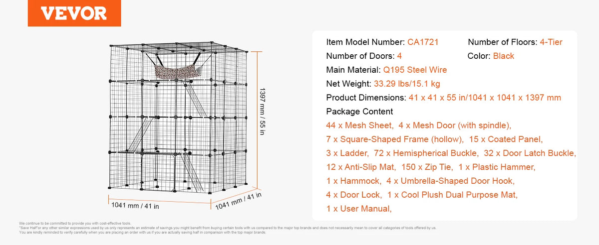 SucceBuy Multilevel Stainless Steel Cat Cage With Hammock Ramp