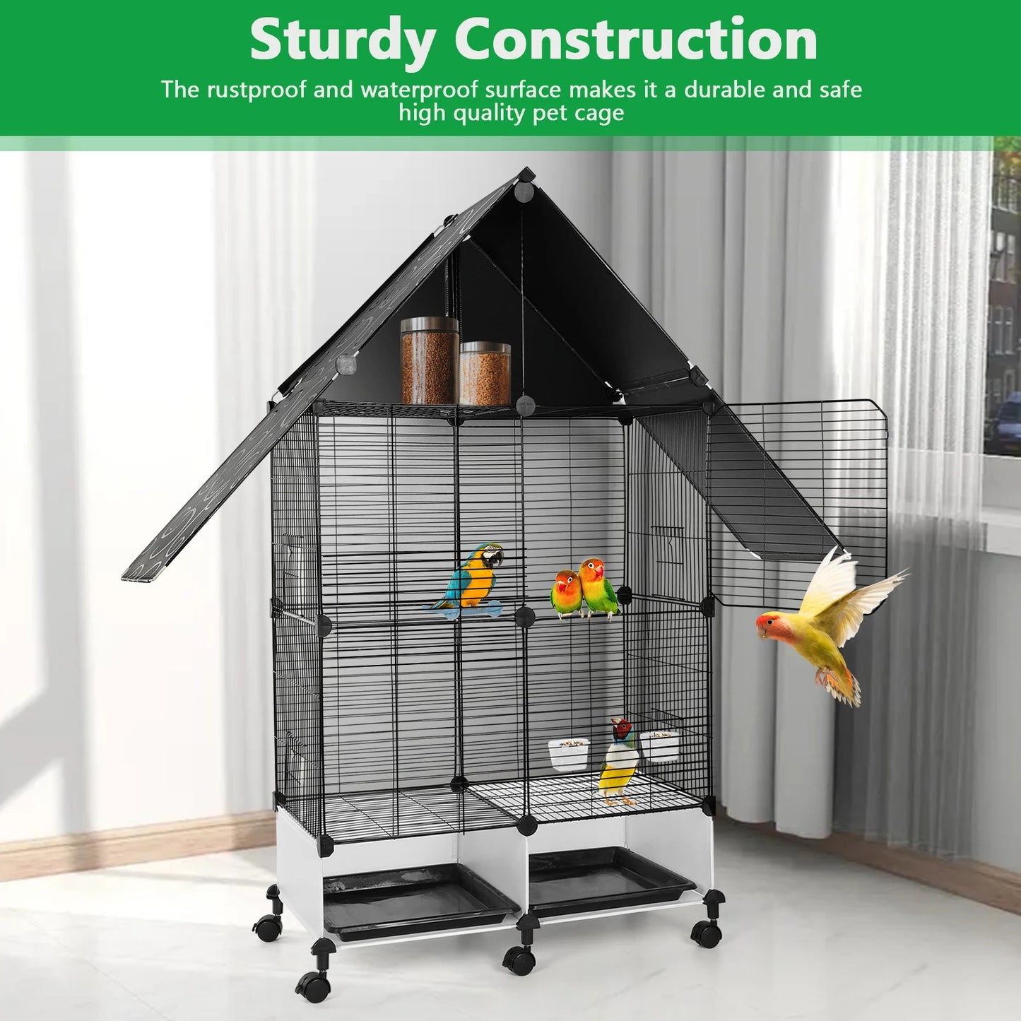 Shunmaii Large Bird Cage With Lock Rolling Stand Bird Villa