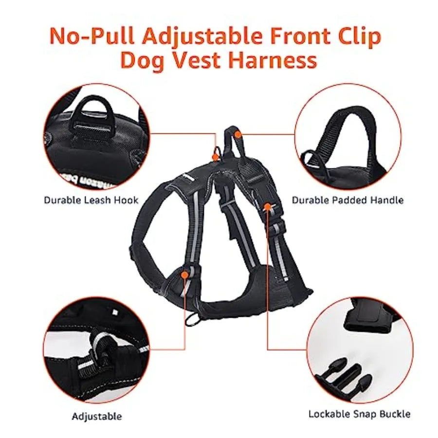 No-Pull Dog Harness, Soft Padded Adjustable Vest with Reflective Stripes,,Black