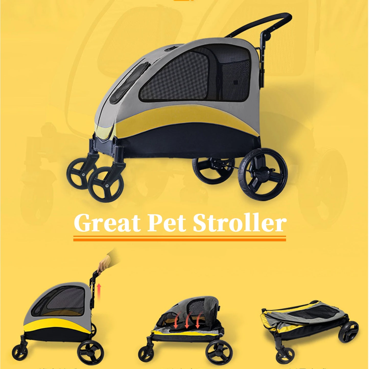 Portable Four Wheel Dog Cat Stroller Foldable Travel Carrier
