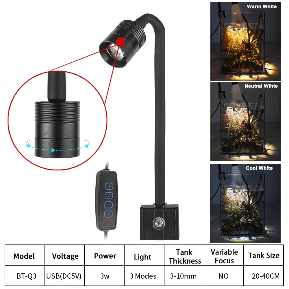 USB Aquarium Grow Light ClipOn LED 3W For Aquatic Plants