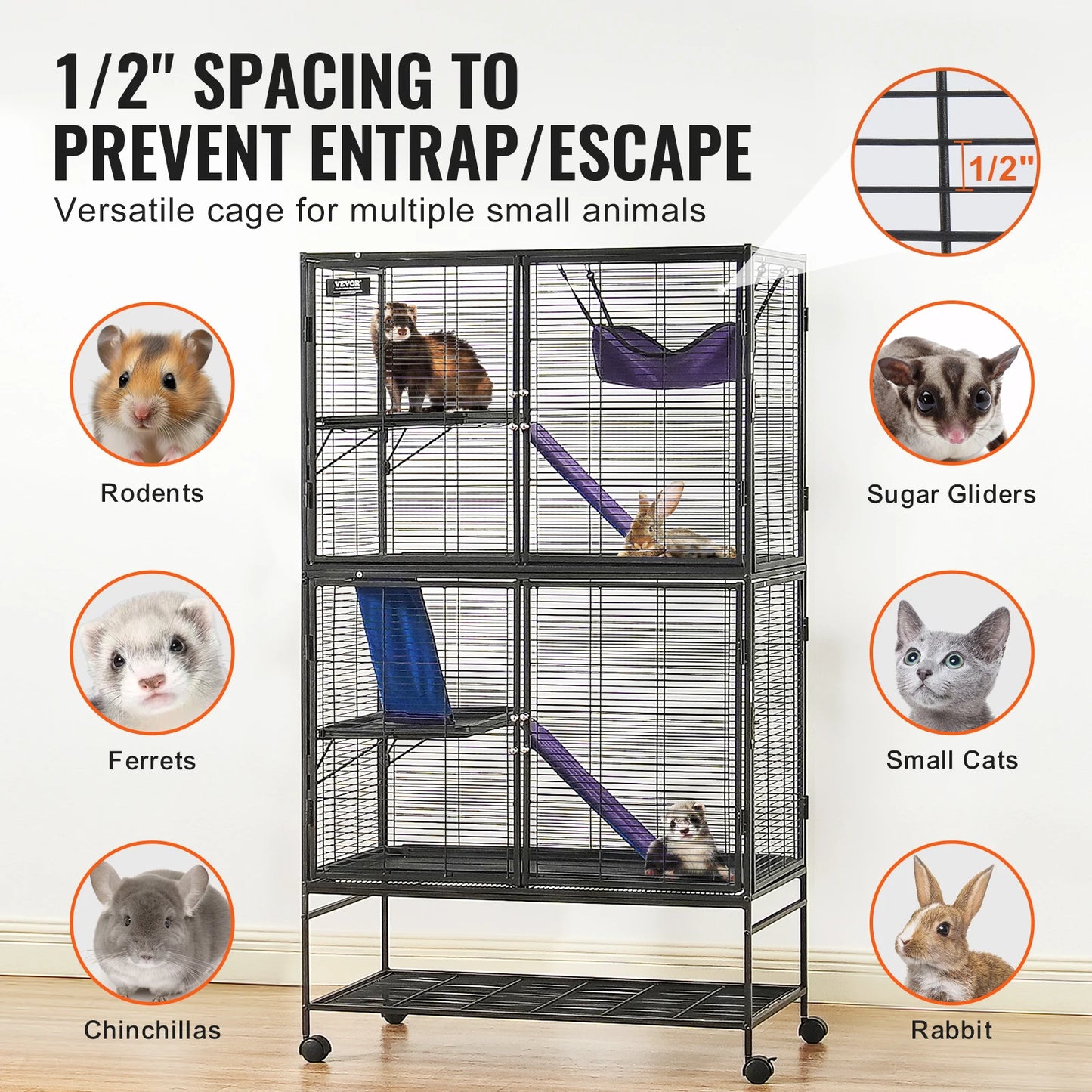 SucceBuy Rolling Metal Ferret Cage 4-Tier Small Animal Cage