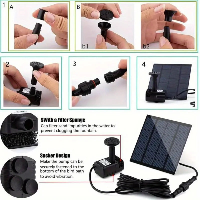 Solar Fountain Pump With Six Nozzles For Garden Pond Birdbath