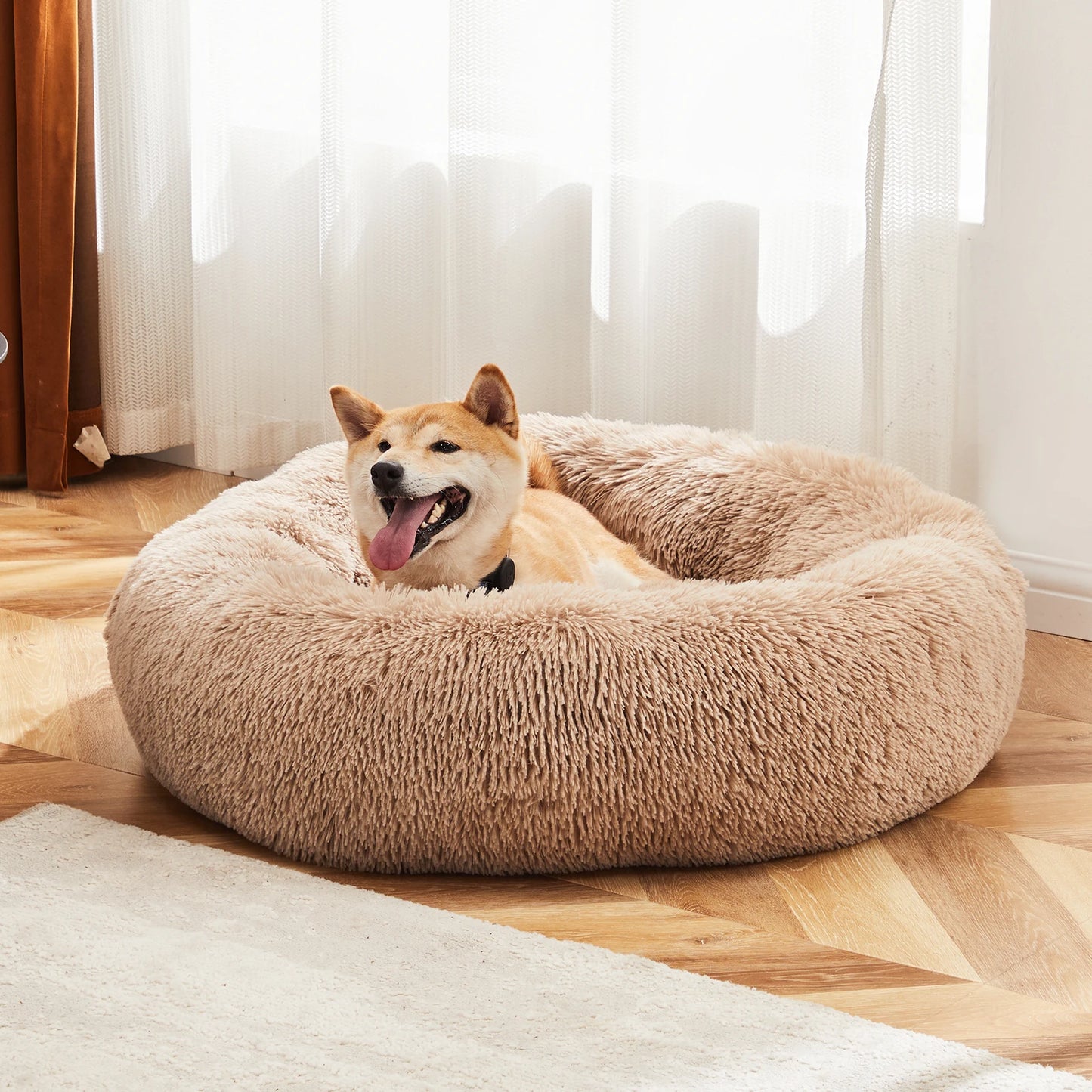 JHK Calming Round Dog Bed Plush Faux Fur Anti Slip